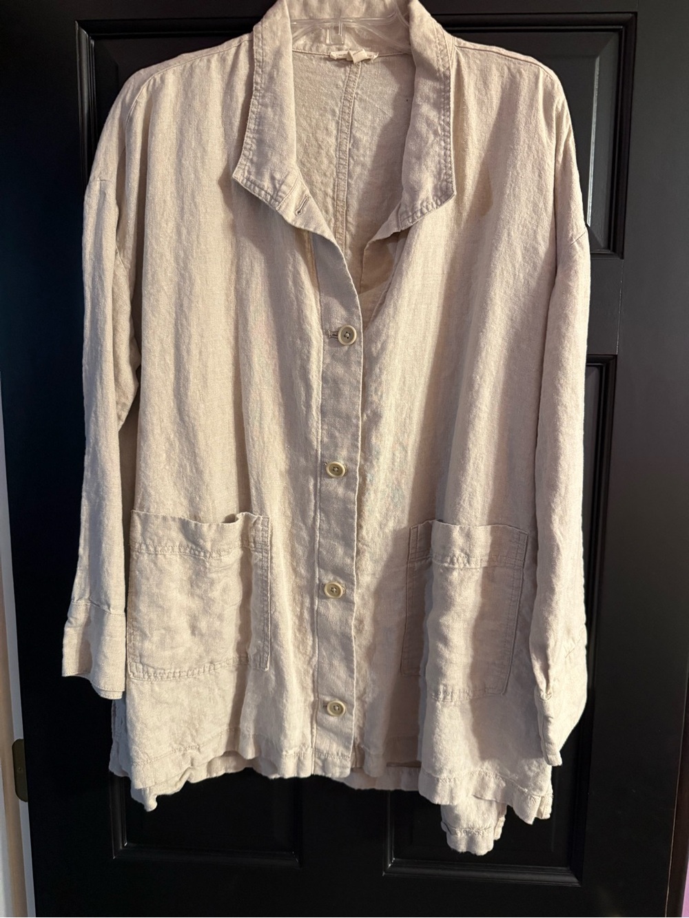 Eileen fisher Beige Button-Up Linen Blend Women's Top size large